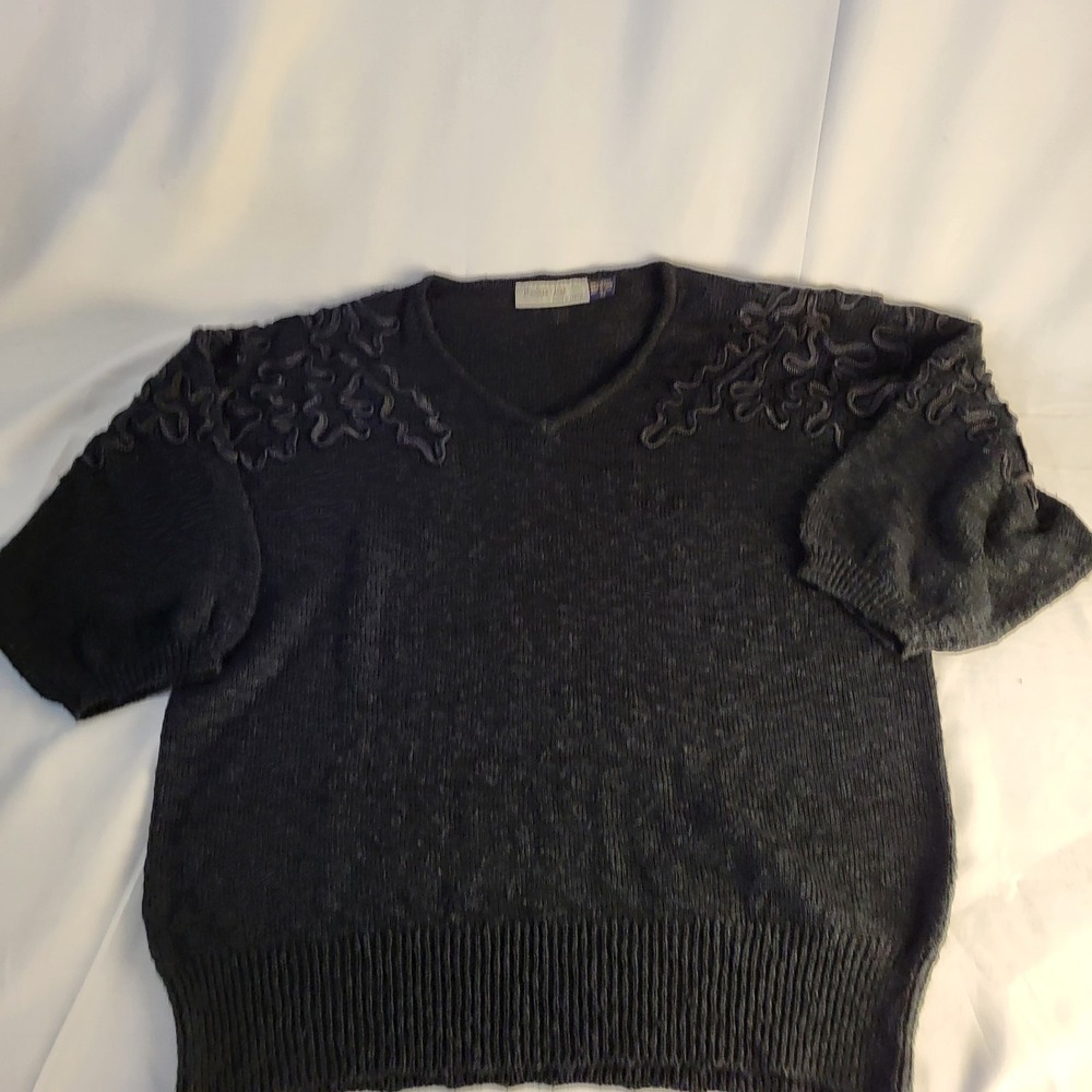 Vintage Bonnie Lee Leroy Womens 3XL Black Knit Sweater Shortsleeve